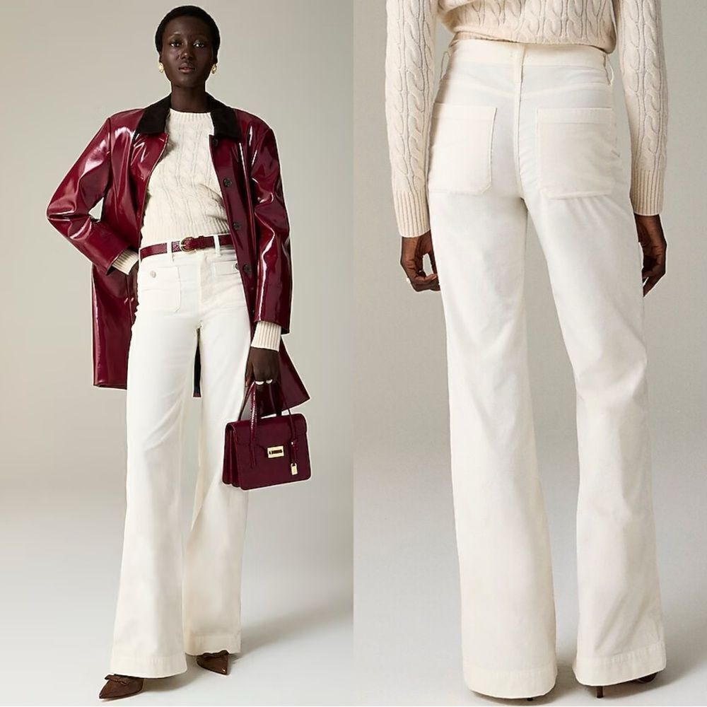 NWT J CREW Wide-leg velvet Sailor trouser in Ivory